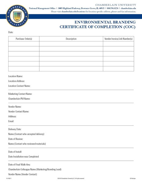 Picture of CU Certificate of Completion Form